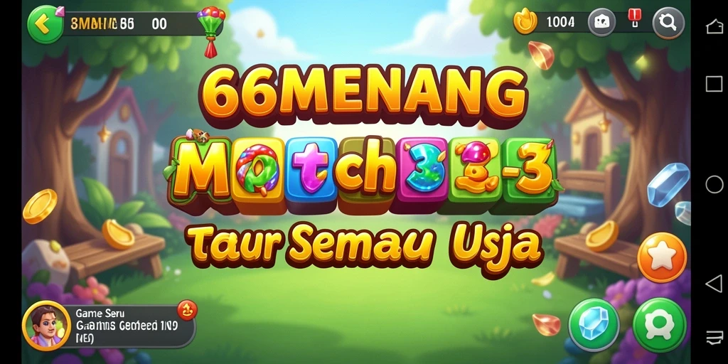 Tampilan gameplay Match-3 yang seru dan penuh warna.