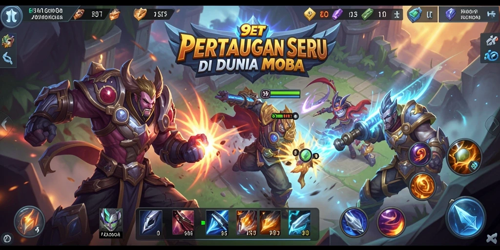 Screenshot gameplay 9ET yang menampilkan arena pertempuran MOBA.