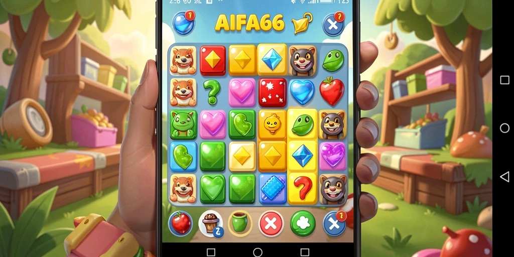 Screenshot AIFA66 inti dengan gameplay Match-3 yang seru.