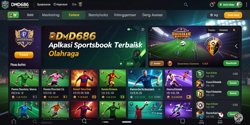 Tampilan antarmuka aplikasi DMD686 dengan fitur Sportsbook.