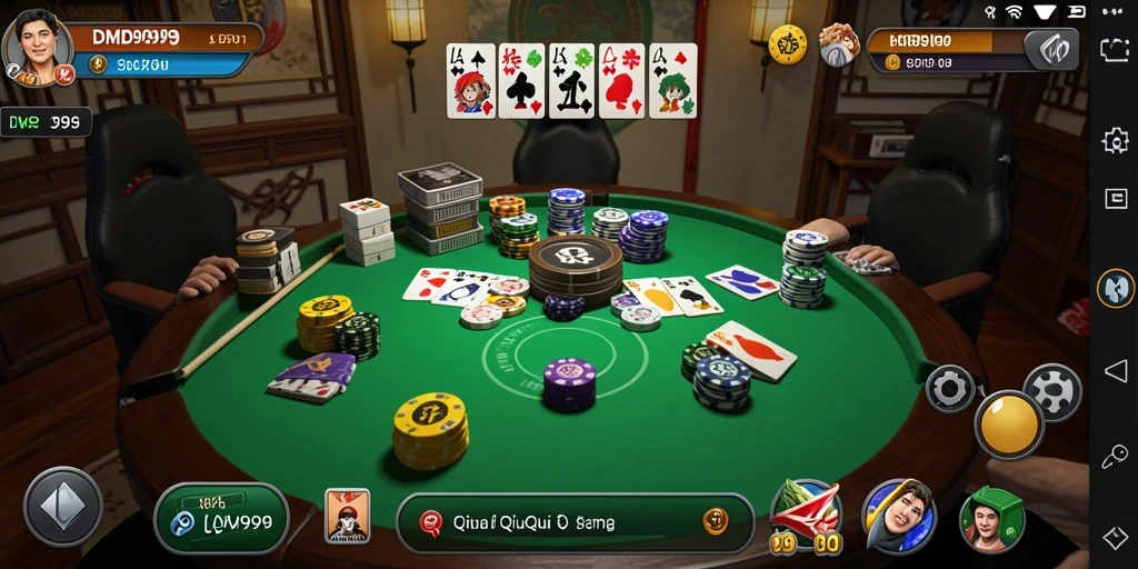Screenshot gameplay DMD999 yang menampilkan momen seru permainan QiuQiu.