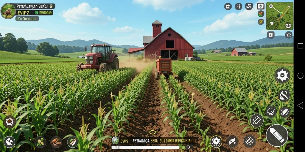 Screenshot gameplay EVIP2 menunjukkan aksi seru dalam bertani.