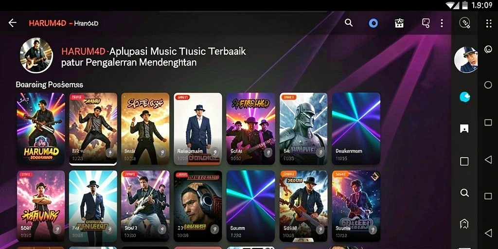 Tampilan gameplay HARUM4D menampilkan berbagai genre musik yang menarik.