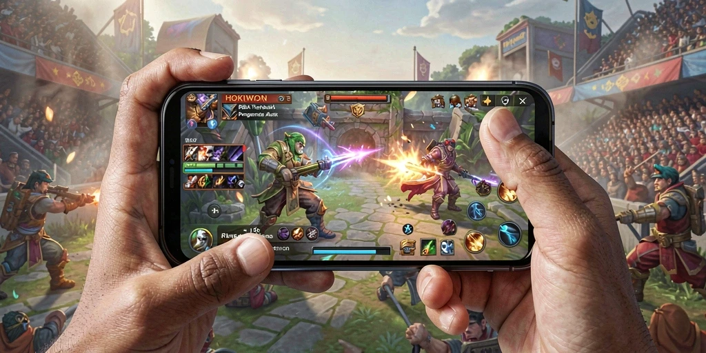 Tampilan menarik gameplay HOKIWON dengan aksi MOBA yang seru.