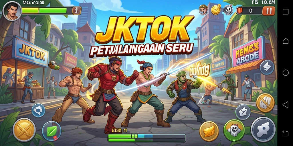 Screenshot JKTOK menampilkan gameplay mendebarkan dalam level penuh warna.