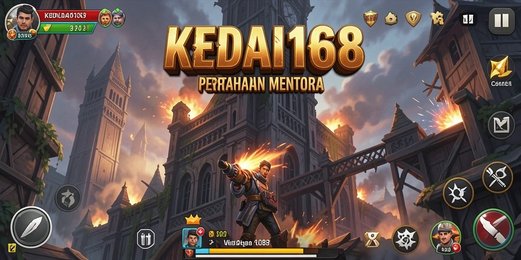 Screenshot KEDAI168 menampilkan gameplay seru Tower Defense dengan menara dan musuh.