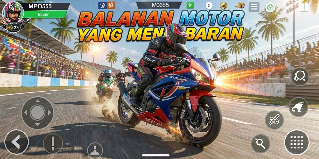 Tampilan gameplay seru di balapan motor MPO555.