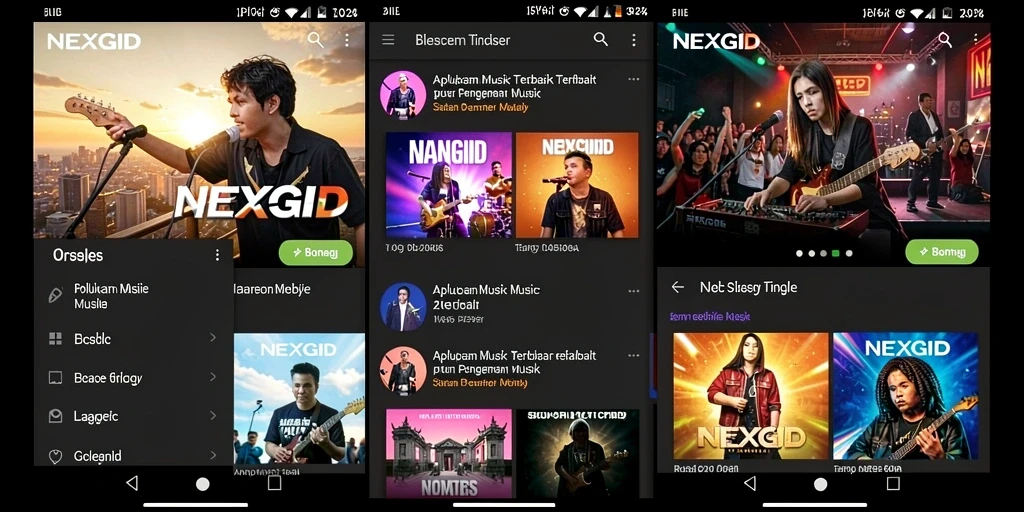 Tampilan gameplay aplikasi NEXGID dengan koleksi musik yang beragam.