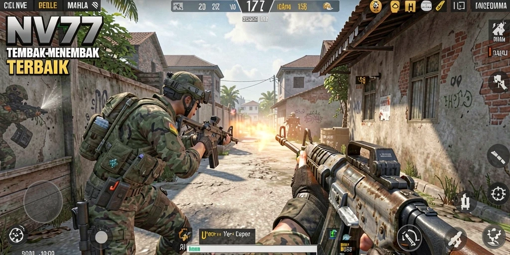Screenshot menunjukkan aksi intens gameplay NV77 dengan grafis yang memukau.