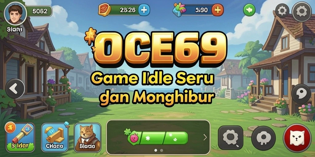 Tampilan gameplay OCE69 dengan mekanisme idle yang menarik dan karakter yang beragam.
