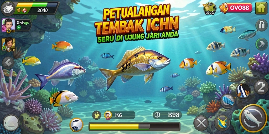Screenshot OVO88 menampilkan momen seru saat menangkap ikan.