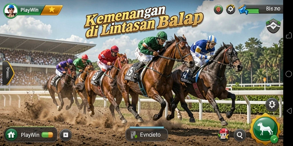 Tampilan gameplay seru di lintasan balap dengan mobil kustom.