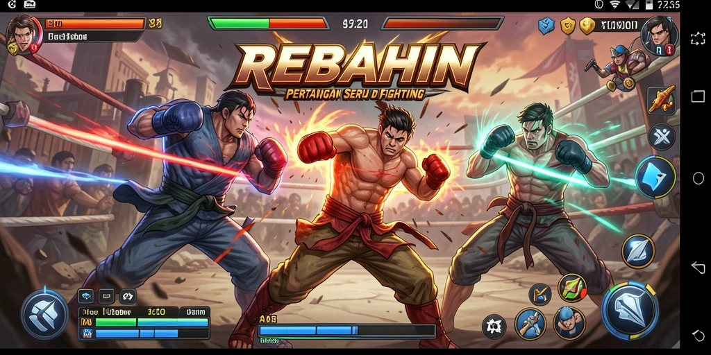 Tampilan gameplay seru di arena pertarungan REBAHIN.