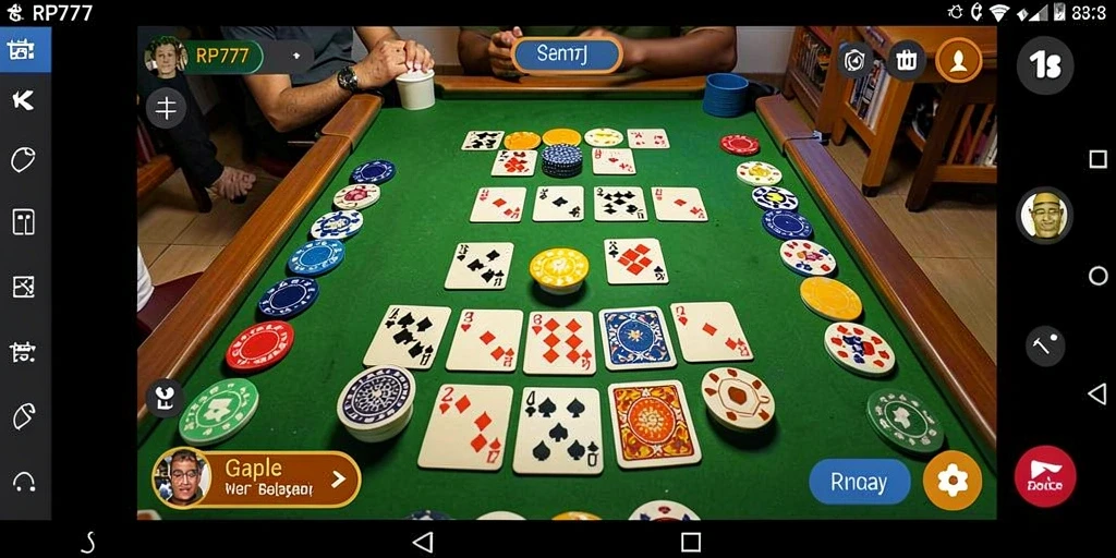 Tampilan gameplay seru dari RP777 dengan fokus pada permainan Gaple.