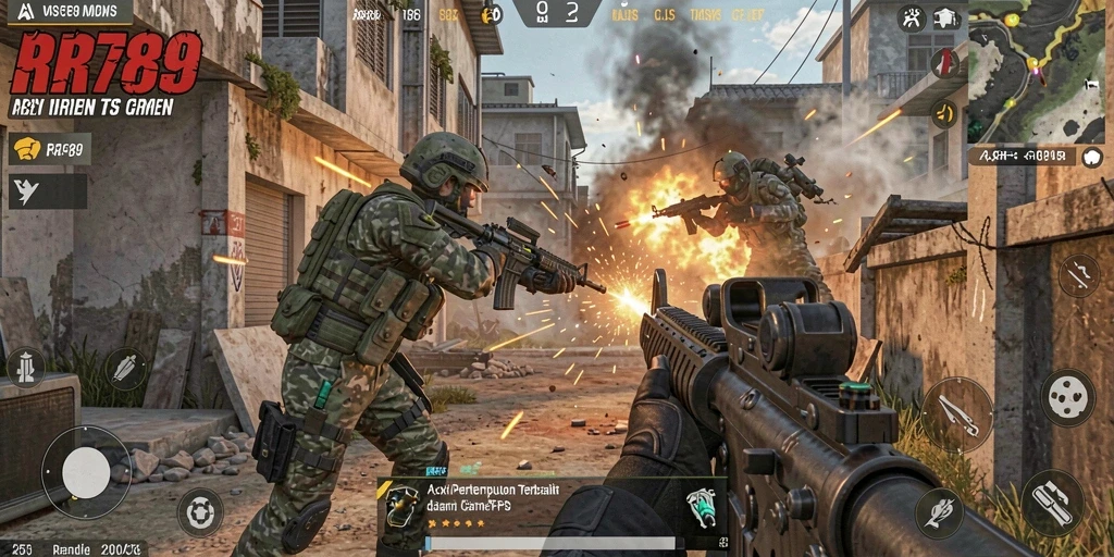 Tampilan gameplay RR789 menampilkan aksi penuh adrenalin di medan perang.