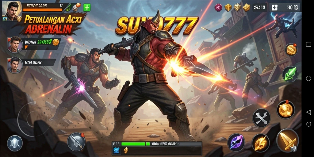 Tampilan gameplay menegangkan dalam aksi SUMO777 yang seru.