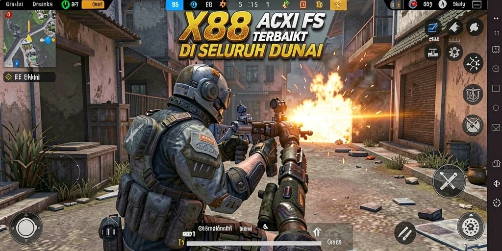 Tangkapan layar X88 menampilkan aksi tembak-menembak yang seru.