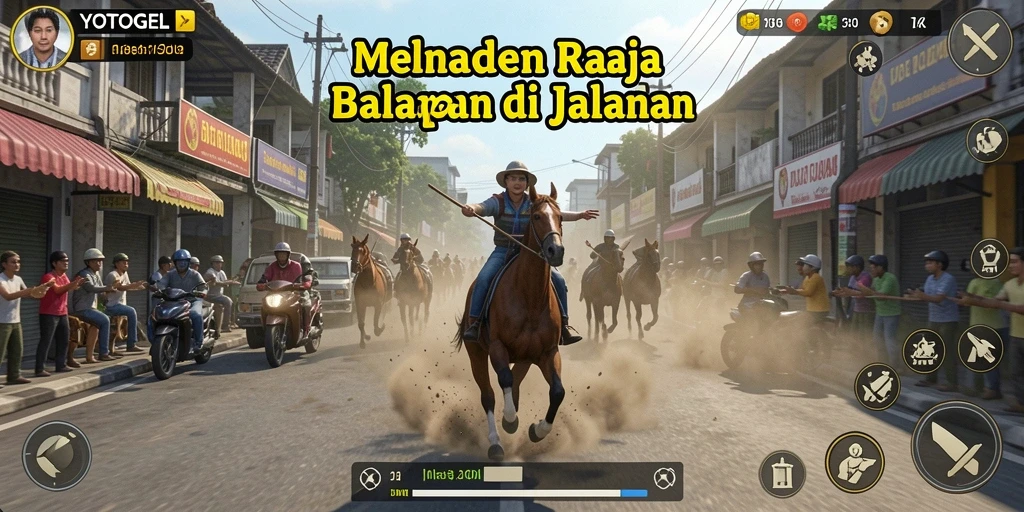 Gameplay YOTOGEL dengan aksi balapan yang seru di jalanan.